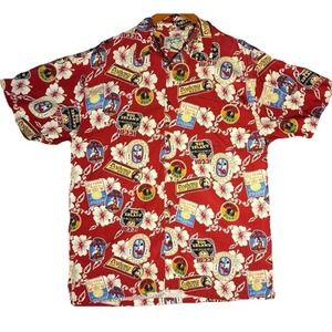 Big Dogs Hawaiian Floral Beer Shirt Men's Size L/T Red Button Up Aloha Brew